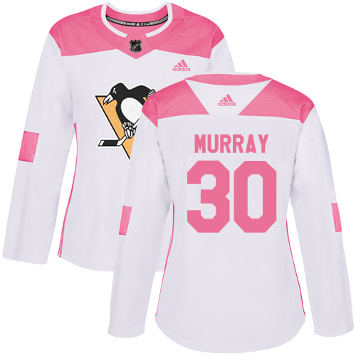 Adidas Penguins #30 Matt Murray White/Pink Authentic Fashion Women's Stitched NHL Jersey - Click Image to Close